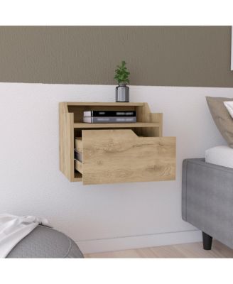 Modern Floating Nightstand with One Drawer – Faux Wood Design