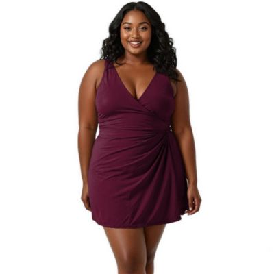 Plus Size Alana Wrap-Style Swim Dress With Hidden Bottoms and Adjustable Straps