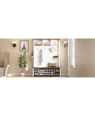 Farmhouse Hall Tree: Bench, Shelves, Hooks, & Shoe Storage