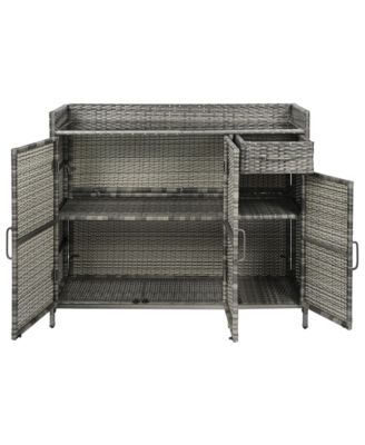 Wicker Outdoor Storage Cabinet & Bar Table Combo