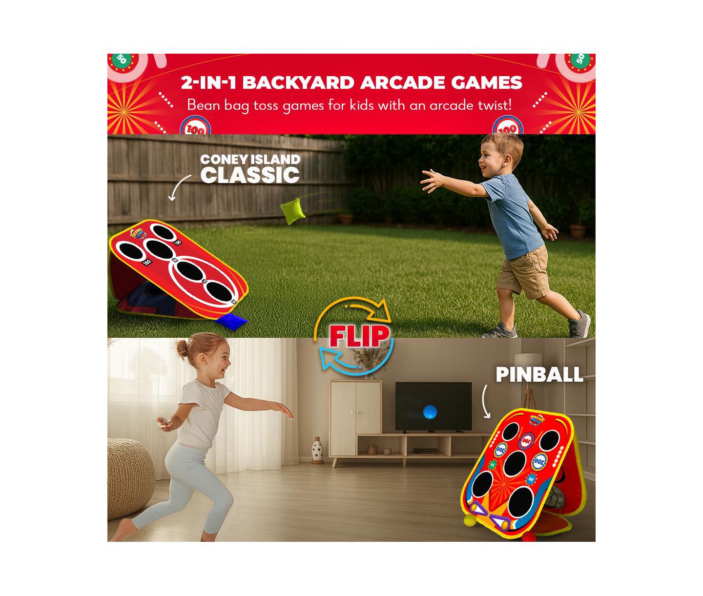 Детские игрушки SWOOC Backyard Arcade 2-in-1 Bean Bag Toss Carnival Game, For 2-8 Players, Ages 6+, цвет: Красный — фото 2