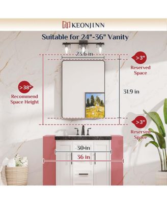 24x32 Inch Brushed Gold Bathroom Vanity Mirror Tempered Glass Metal Framed