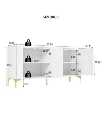 White Wood Buffet Cabinet with Carved Doors & Storage