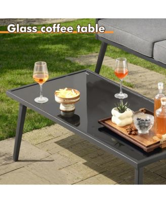 6-Priece Outdoor Patio Set with All-Weather Polyester Rope, Conversation Sofa Set for Backyard Deck with Soft Cushions,Ottomans and Glass Coffee Table