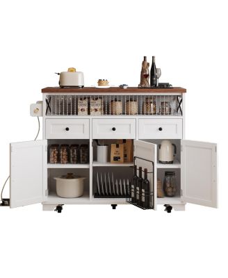 Farmhouse Kitchen Island Cart with Drop Leaf & Wheels
