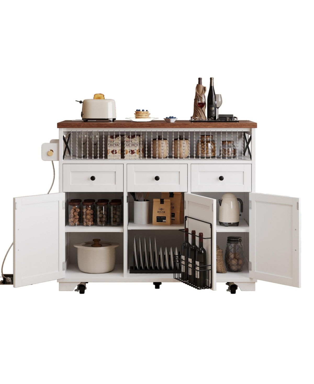 Farmhouse Kitchen Island Cart with Drop Leaf & Wheels