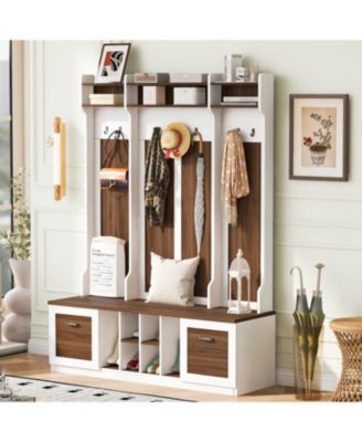 Entryway Hall Tree: Bench, Coat Rack, Drawers & Shelves