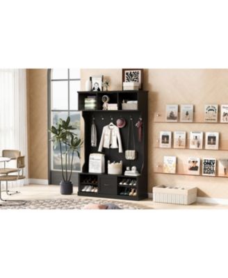 Hall Tree with Bench, Hooks & Drawer - 57"