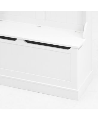 Entryway Bench with Coat Rack, Shoe Storage, & Hooks - White