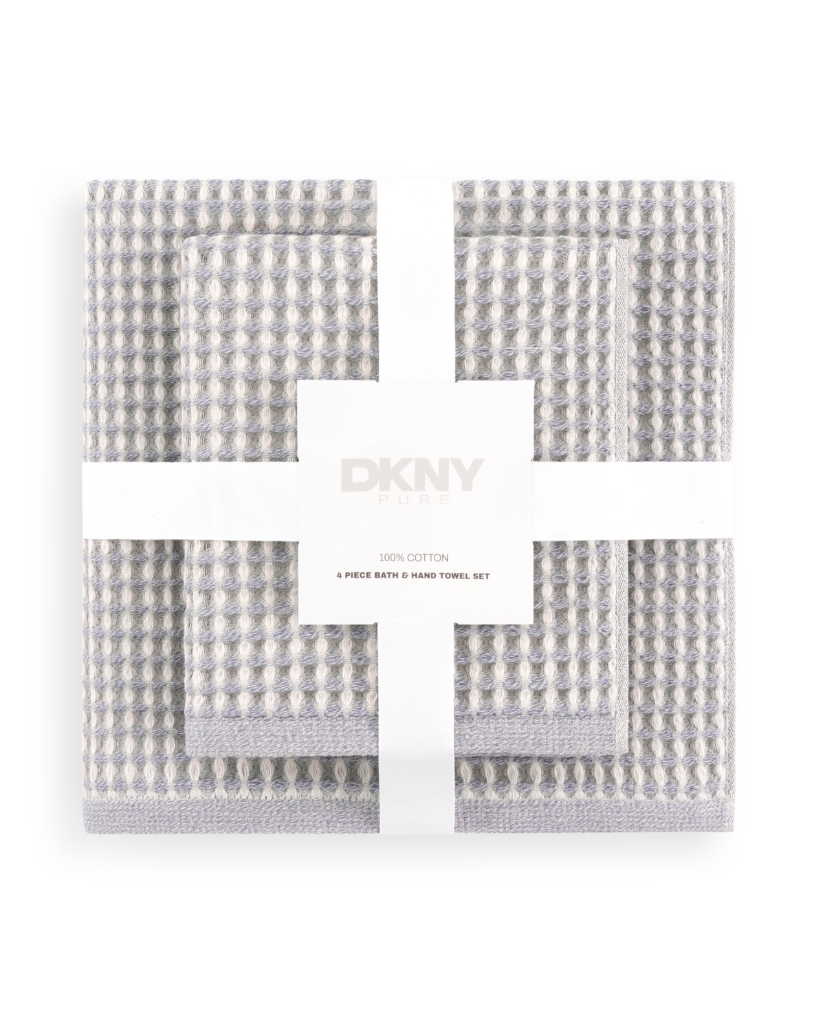 Dkny Pure Yarn Dyed Waffle Cotton Bath And Hand Towel 4-piece Set In Gray