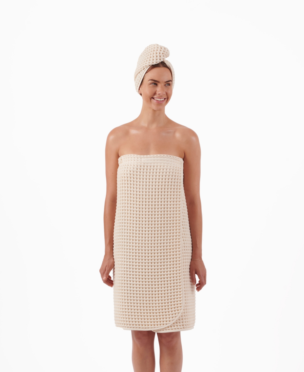 Dkny Pure Yarn Dyed Waffle Cotton Body Wrap And Hair Wrap 2-piece Set