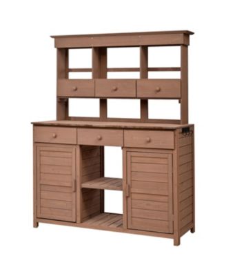 Garden Potting Bench with Hutch & Storage