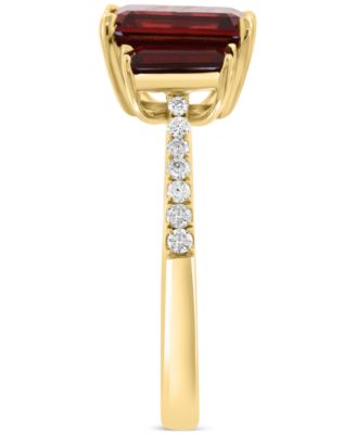 EFFY&reg; Garnet (3-3/8 ct. t.w.) & Diamond (1/8 ct. t.w.) 3-Stone Ring in 14k Yellow Gold