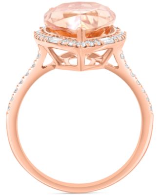 EFFY&reg; Morganite (6 ct. t.w.) & Diamond (1/2 ct. t.w.) Pear-Shaped Halo Statement Ring in 14k Rose Gold