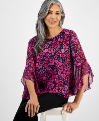 Women's Printed Ruffle-Sleeve Blouse, Regular & Petite