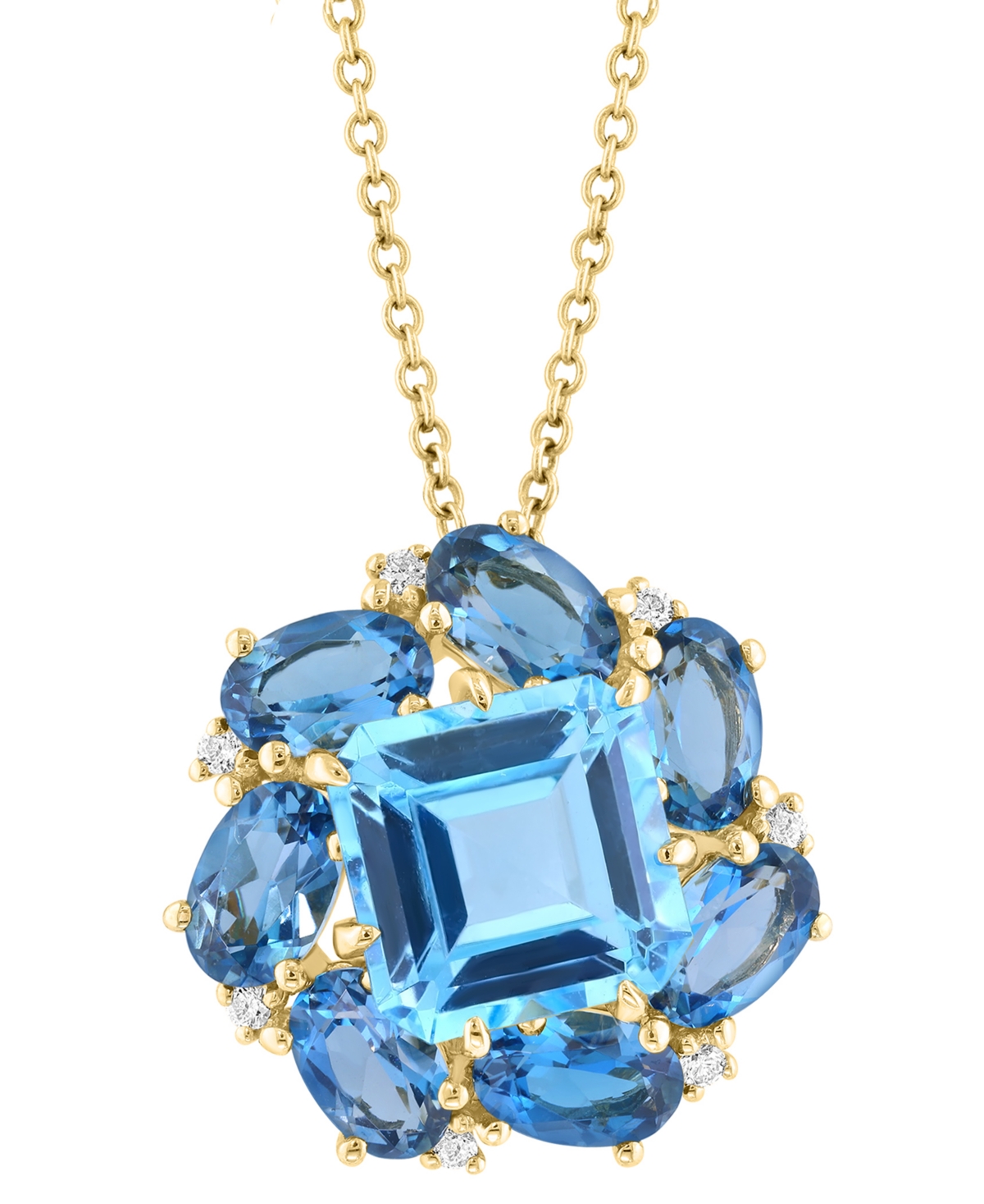 Effy Blue Topaz (4-7/8 ct. t.w.), London Blue Topaz (3-5/8 ct. t.w.) & Diamond (1/20 ct. t.w.) Pendant Necklace in 14k Yellow Gold, 17" + 1" extender