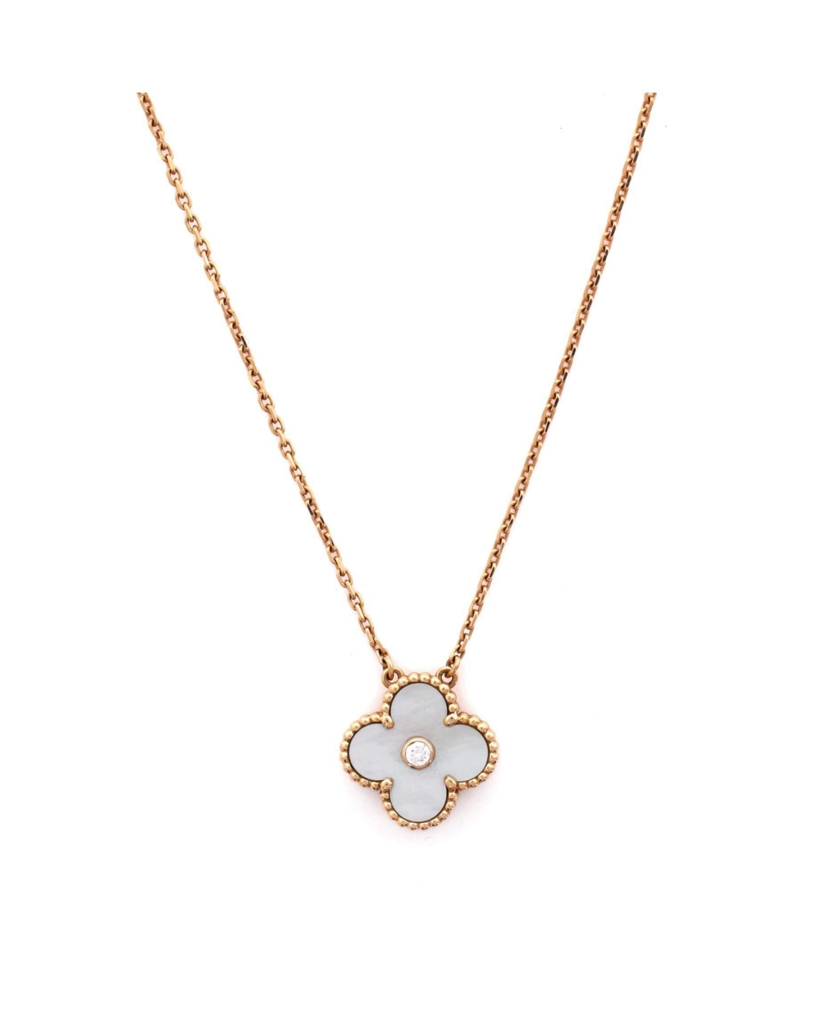Vintage Alhambra Pendant Necklace 18K Rose Gold and White Mother of Pearl with Diamond - 18k rose gold