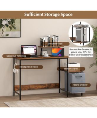 Computer Desk with Reversible Storage Drawer and Moveable Shelf