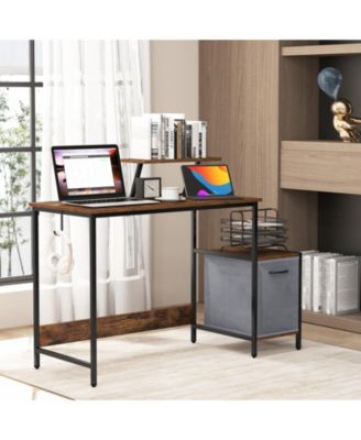 Computer Desk with Reversible Storage Drawer and Moveable Shelf