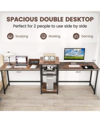 2-Person Computer Desk with Power Outlet and Printer Stand