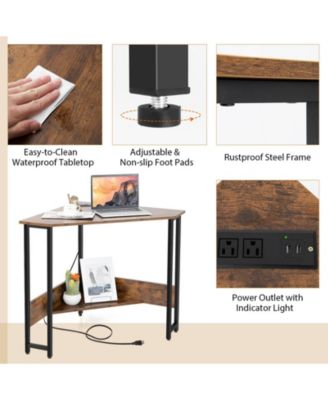 Triangle Computer Corner Desk with Charging Station