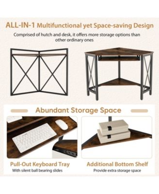 Space-Saving Computer Desk with with Hutch and Keyboard Tray