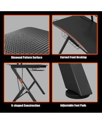 Multifunctional E-Sport Gaming Desk with Headset Hook and Cup Holder