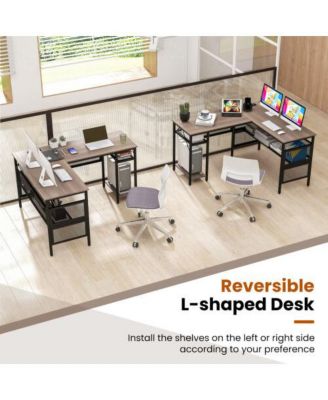 L-Shaped Computer Desk with Charging Station and Adjustable Shelf