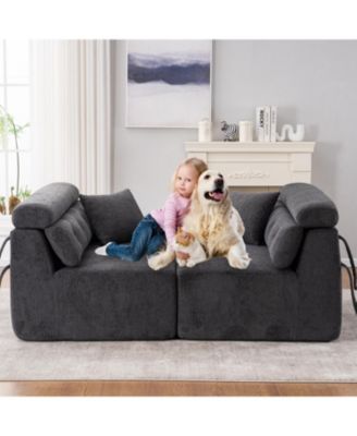 Streamdale Gray 4-Seater Compression Sofa with Pillows