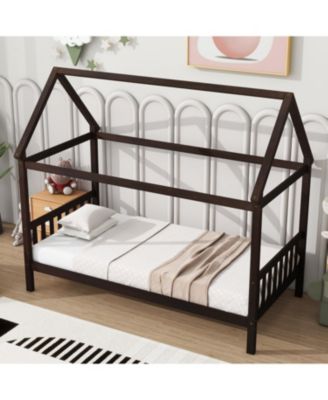 Streamdale Twin House Bed with Headboard and Footboard, Twin Rubber Wood Bed with House Frame,Esspresso