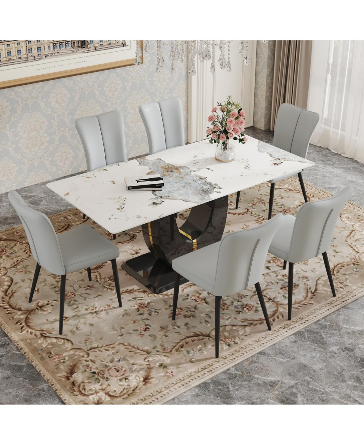 Pandora Dining Set: 71" Rect. Table & 6 Pu Chairs
