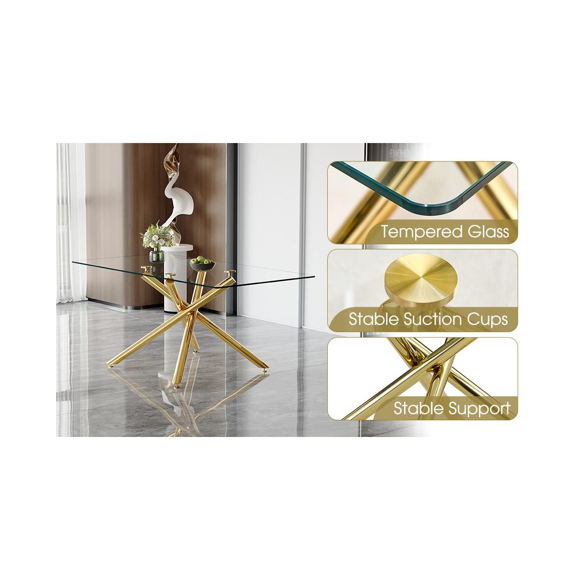 Streamdale Luxurious Glass Dining Set Glass Table & 8 Golden-Legged Pu Chairs
