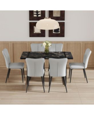 Modern Marble Dining Set with 6 Grey PU Chairs