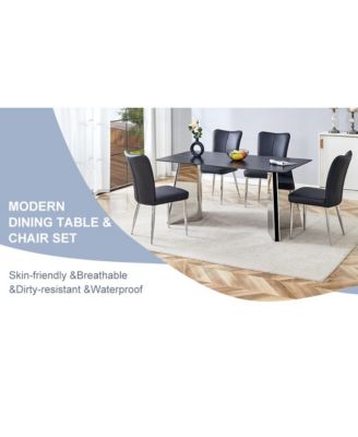 Black Marble Table & 4 PU Chairs