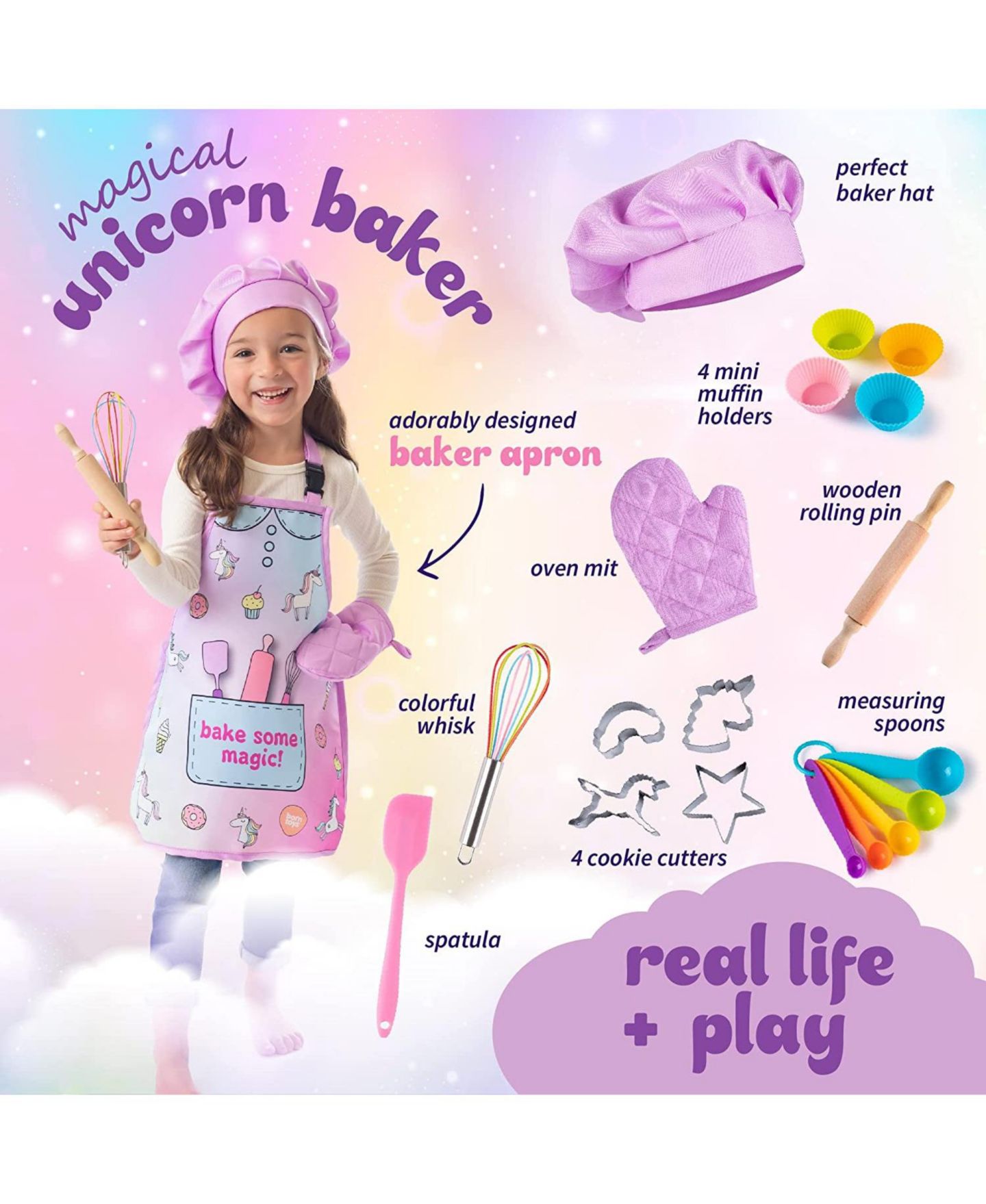 Детские игрушки Bintiva Unicorn Baking 14-Piece Dress Up Toy Set, Ages 5+, цвет: Разноцветный — фото 2
