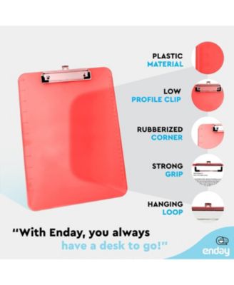 Plastic Clipboard Standard Size Pink, Translucent Low Profile Clip Board, Hangable Clipboard, 12.7” x 9”, Holds 100 Sheets, 1 Pc - by Enday