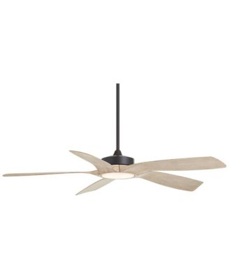 56" Mach 5 Indoor Outdoor Ceiling Fan 5 Blade LED Light Remote Control Matte Black Finish Distressed White Oak Blades Damp Rated