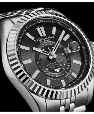 Datemaster II Men s Swiss Automatic 42mm Stainless Steel Watch, Black Dial, Fluted Bezel, Day & Date, 100M Water Resistant