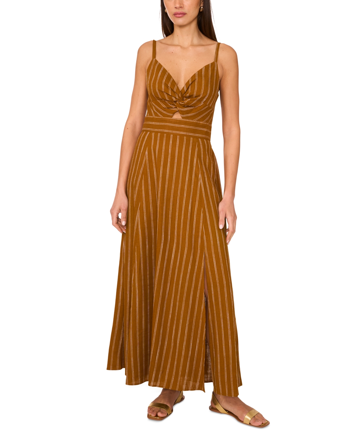 Women's Printed Twist-Front Sleeveless Maxi Dress - Sunflower