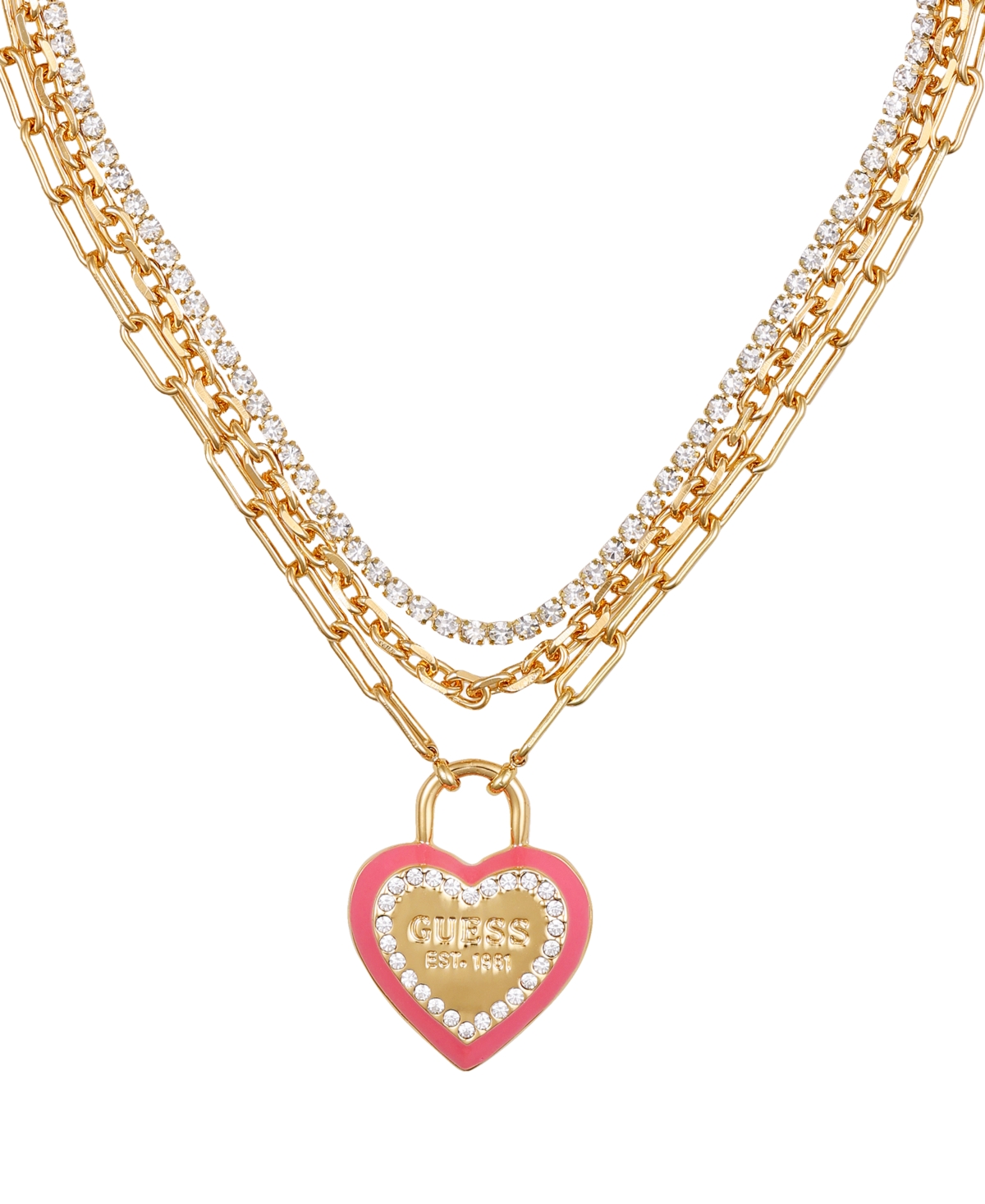Gold-Tone Crystal Logo Heart Layered Pendant Necklace, 18" + 2" extender - Gold