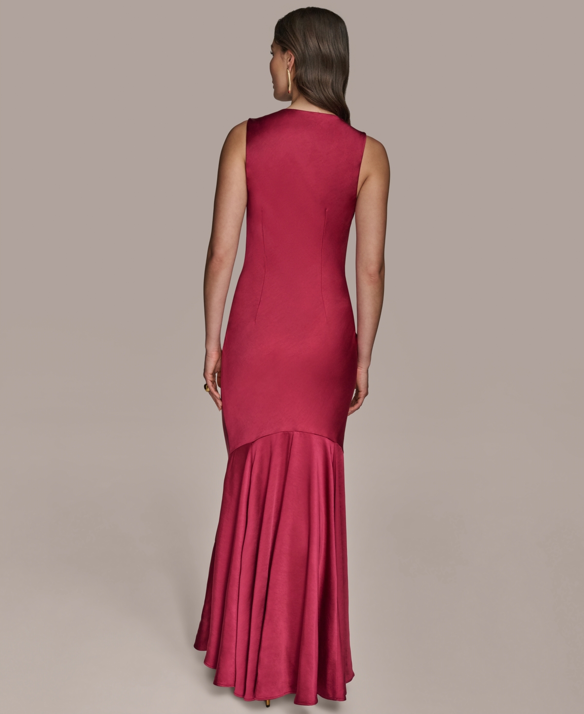Donna Karan New York Cowl Neck Satin Cocktail Maxi Dress In Red