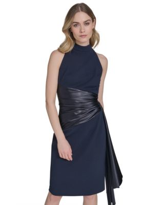 Women's Waist-Wrap Scuba Sleeveless Midi Dress