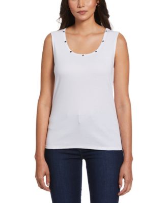 Petite Rib Sleeveless Tank Crew Neck Top