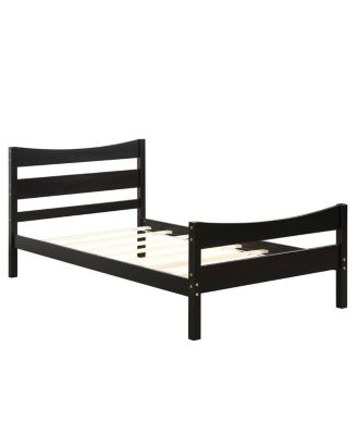 Twin Size Platform Bed Frame Foundation w/Headboard &Wood Slat Support Espresso