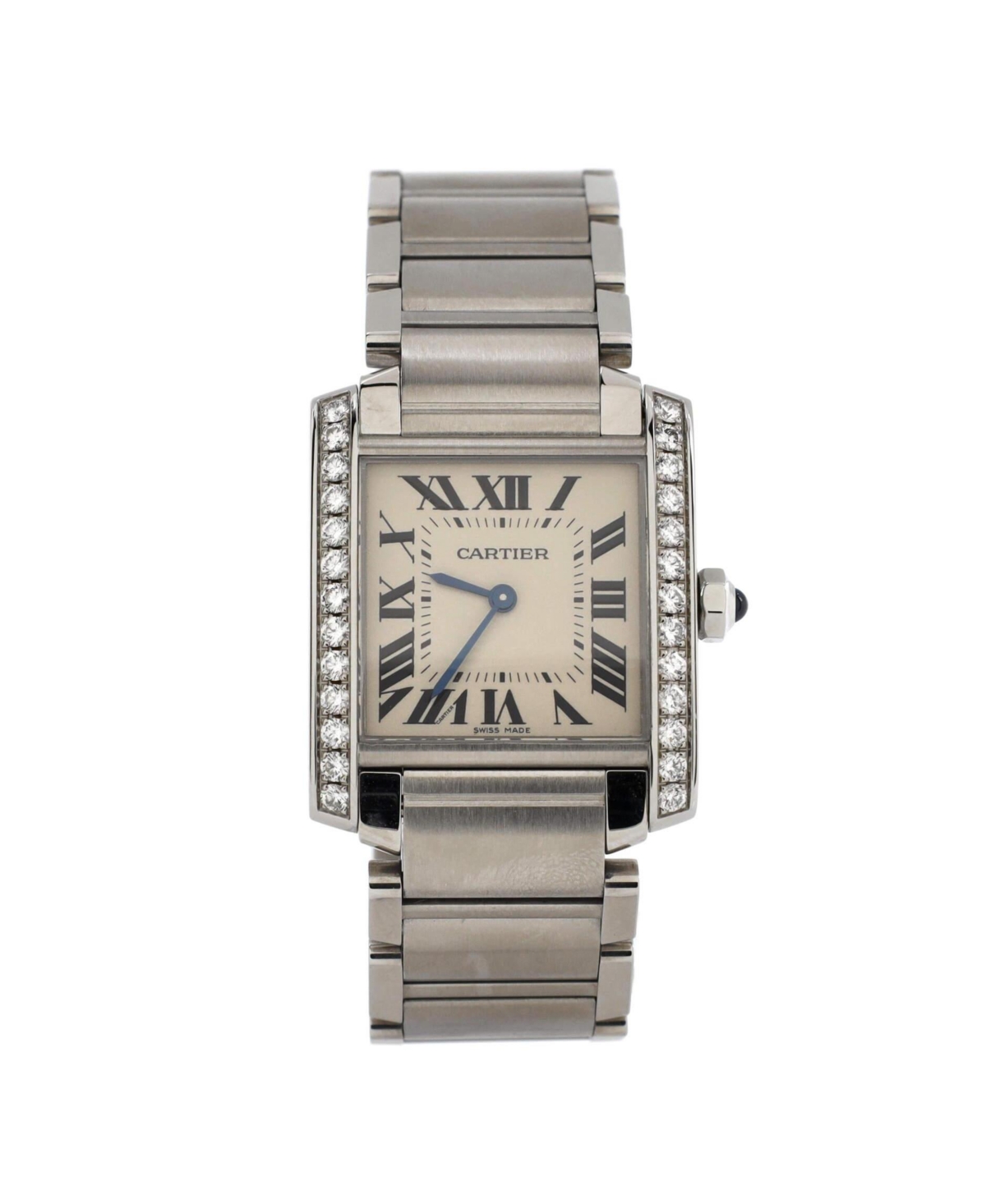Tank Francaise Quartz Watch in Stainless Steel with Diamond Bezel 25mm - Dial color: natural