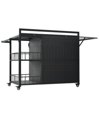 Outdoor Kitchen Island with Storage & Foldable Table