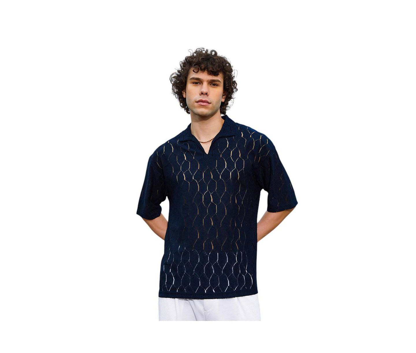 Мужская футболка Cahoot Campus Sutra Prussian Blue Honeycomb-Knit Polo, цвет: Синий — фото 1