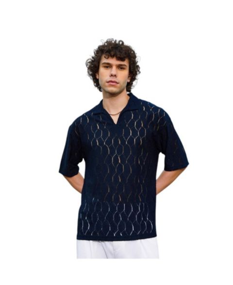 Мужская футболка Cahoot Campus Sutra Prussian Blue Honeycomb-Knit Polo, цвет: Синий