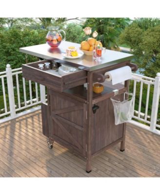 Outdoor Grill Cart with Stainless Steel Top & Storage