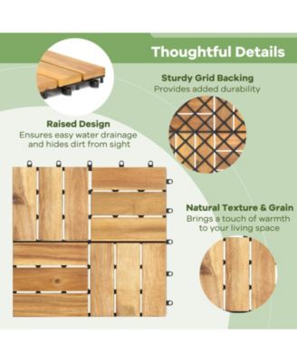 30 PCS Interlocking Flooring Tiles Floor Decking for Patio Acacia Wood Outdoor